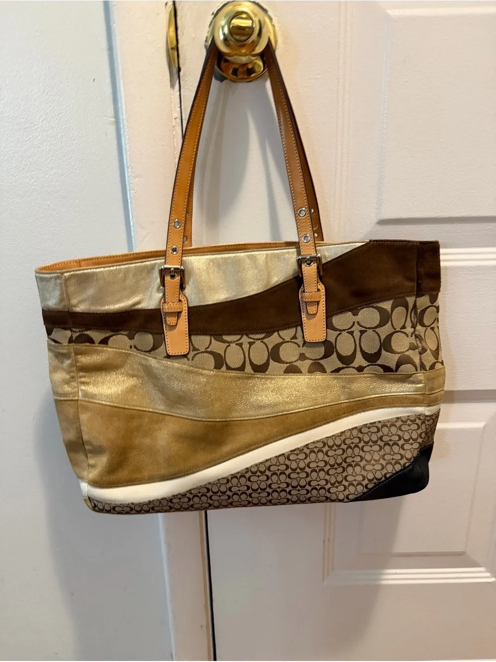 Vintage Coach Signature Wave Patchwork Gallery Tote.